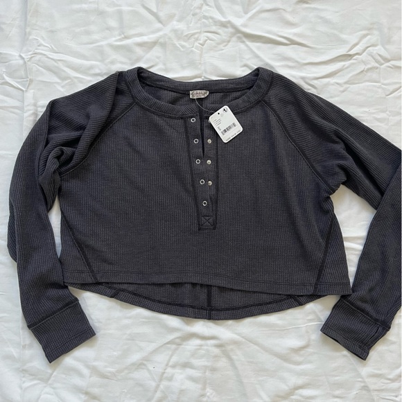 NWT Free People Dark Gray Long Sleeve Tee - Picture 4 of 9